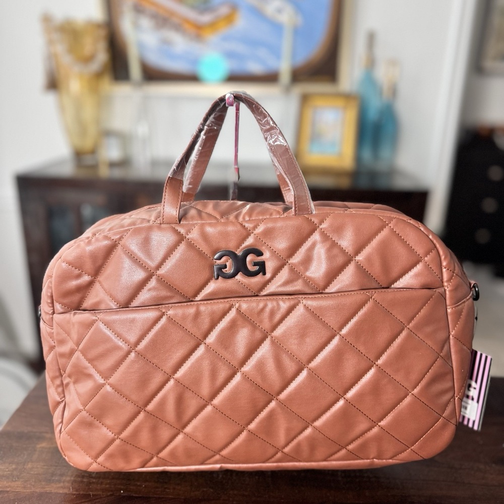 Gilda Paris Brown Quilted‎ Weekender Travel Vegan Leather Large Tote Bag New